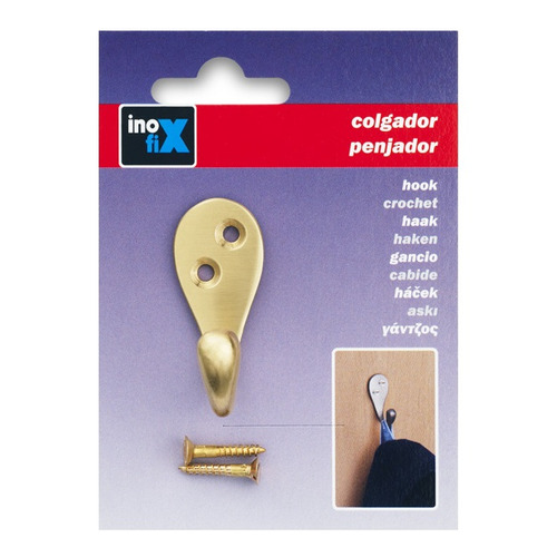 COLGADOR ATORNILLAR LATON SATINADO 1 GANCHO INOFIX