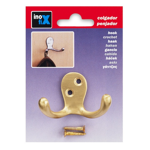 COLGADOR ATORNILLAR LATON SATINADO 2 GANCHOS INOFIX