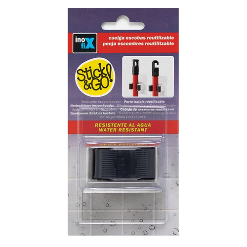 COLGADOR PARA ESCOBAS ADHESIVO REUTILIZABLE NEGRO INOFIX