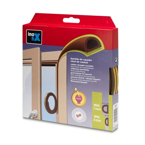 BURLETE DE CAUCHO PARA PUERTAS Y VENTANAS D6 MARRON INOFIX