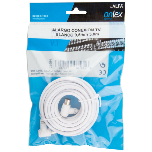 CABLE ALARGO TV 9,5 MM 5 MTS BLANCO