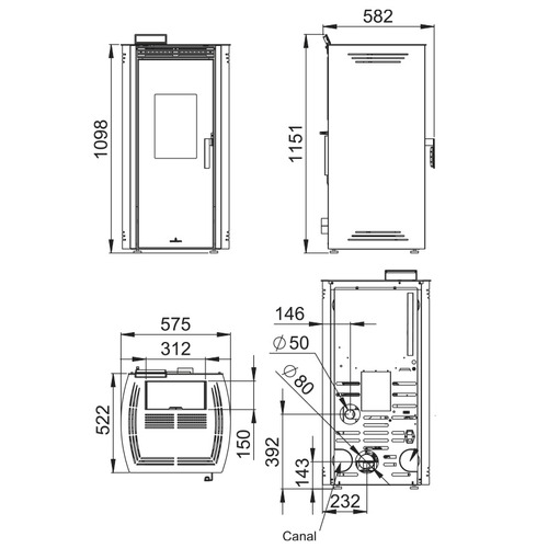 NOA ESTUFA DE PELLETS 11 KW NEGRO (CANALIZABLE)