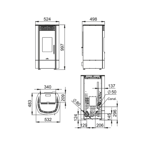 TREBOL ESTUFA DE PELLETS 9 KW NEGRO (CANALIZABLE)