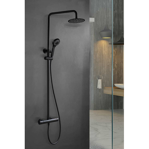 CONJUNTO DUCHA TERMOSTÁTICA REDONDO NEGRO IMEX