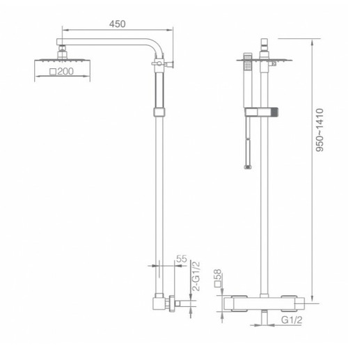 CONJUNTO DUCHA TERMOSTÁTICA CUADRADO CROMO IMEX