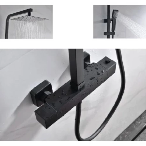 CONJUNTO DUCHA TERMOSTÁTICA CUADRADO NEGRO IMEX