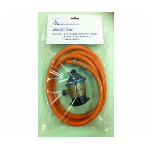 MANGUERA GAS + REGULADOR GAS 30MBAR + ABRAZADERAS FC-0950