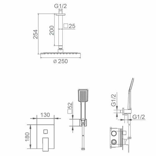 BERLIN CONJUNTO DUCHA EMPOTRADO MONOMANDO CROMO IMEX