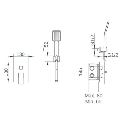 VOLGA CONJUNTO DUCHA EMPOTRADO MONOMANDO NEGRO IMEX