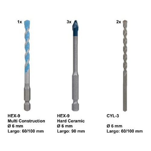 BOSCH EXPERT Kit 5 + 1 Brocas: 3 HardCeramic 6mm, 2 CYL-3 6mm + 1 Multiconstrucción 6mm