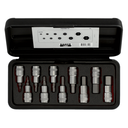 JUEGO DE VASOS CON PUNTA Y CUADRADO DE 1/2" PARA TORNILLO DE CABEZA HEXAGONAL METRICA  7809M/10 BAHCO