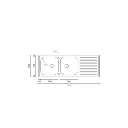 FREGADERO INOX ENCASTRAR 2S+1E  120x50