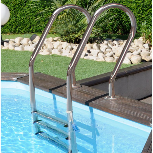 GRE ESCALERAS PARA PISCINAS DE MADERA 3 PELDAÑOS INOX 126674