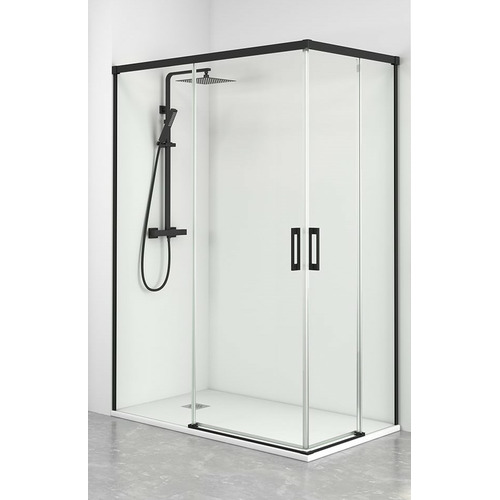 YAIZA MAMPARA APERURA ESQUINA NEGRO TRANSPARENTE 120×70 6mm
