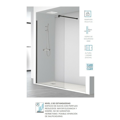 PROFILTEK OV-2000 CRISTAL FIJO DE DUCHA NEGRO TRANSPARENTE 140CM 6mm