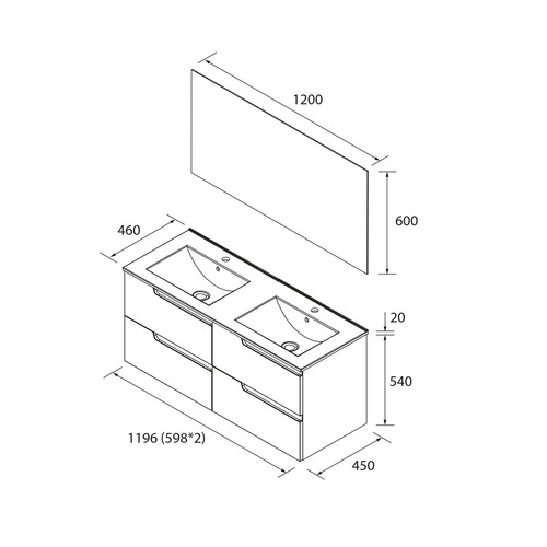 SALGAR VIMA CONJUNTO LAVABO 2 SENOS BLANCO MATE 120 CM