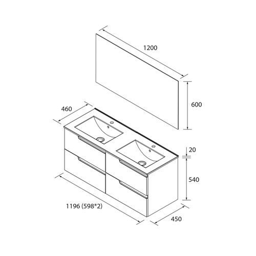 SALGAR VIMA CONJUNTO LAVABO 2 SENOS ROBLE AFRICA 120 CM