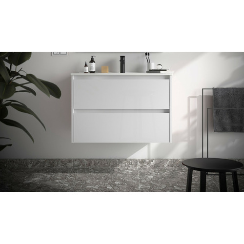 SALGAR NOJA BAJO + ENCIMERA PORCELANA BLANCO BRILLO 80 CM