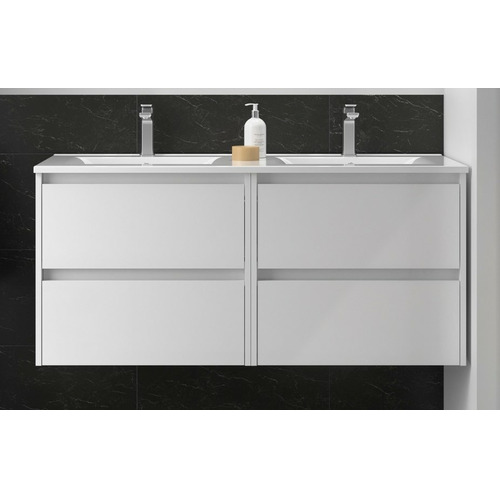 SALGAR NOJA BAJO DOBLE + ENCIMERA PORCELANA 2S BLANCO BRILLO 120 CM