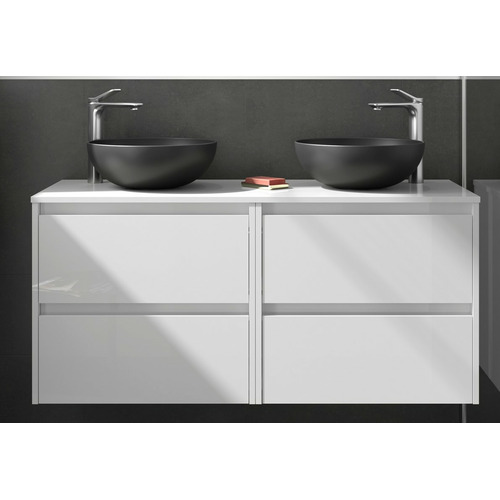 SALGAR NOJA BAJO DOBLE + ENCIMERA BLANCO BRILLO 140 CM