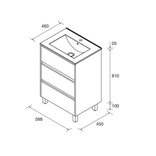 SALGAR NOJA BAJO + ENCIMERA PORCELANA 3C BLANCO BRILLO 60 CM