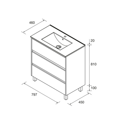 SALGAR NOJA BAJO + ENCIMERA PORCELANA 3C BLANCO MATE 80 CM