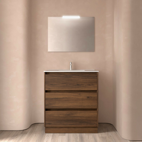 SALGAR NOJA BAJO + ENCIMERA PORCELANA 3C NOGAL MAYA 80 CM