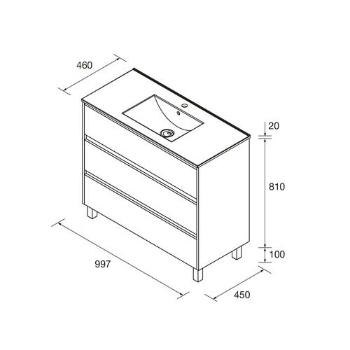 SALGAR NOJA BAJO + ENCIMERA PORCELANA 3C NATURAL 100 CM