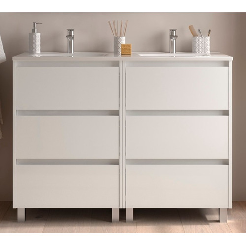 SALGAR NOJA BAJO DOBLE 3C + ENCIMERA PORCELANA 2S BLANCO BRILLO 120 CM