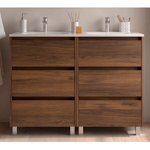 SALGAR NOJA BAJO DOBLE 3C + ENCIMERA PORCELANA 2S NOGAL MAYA 120 CM