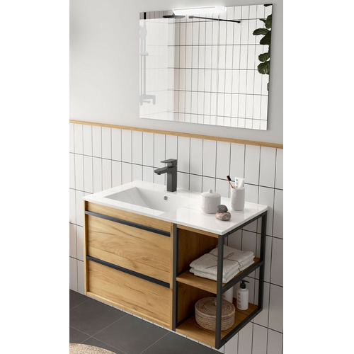 SALGAR ATTILA CONJUNTO COMPLETO CON LAVABO DESPLAZADO IZQUIERDA ROBLE AFRICA 85 CM