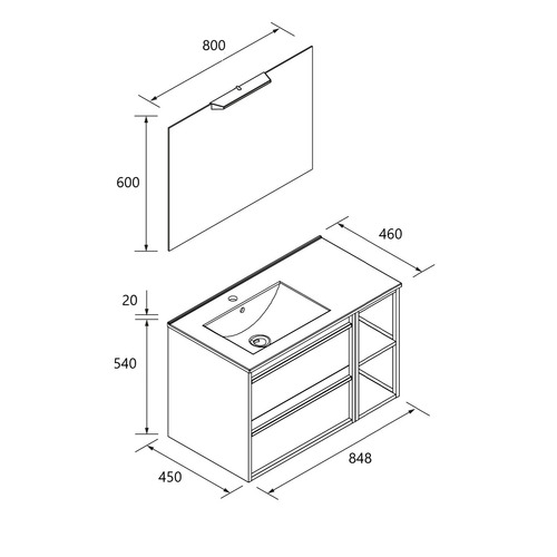 SALGAR ATTILA CONJUNTO COMPLETO CON LAVABO DESPLAZADO IZQUIERDA ROBLE AFRICA 85 CM