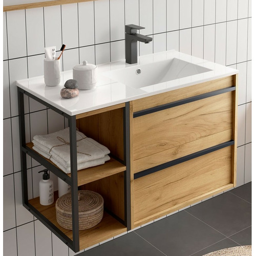 SALGAR ATTILA BAJO 2C + COQUETA CON LAVABO DESPLAZADO DCHA ROBLE AFRICA 85 CM