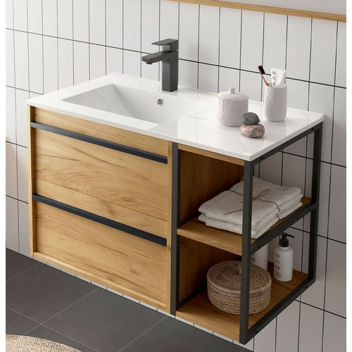 SALGAR ATTILA BAJO 2C + COQUETA CON LAVABO DESPLAZADO IZDA ROBLE AFRICA 85 CM