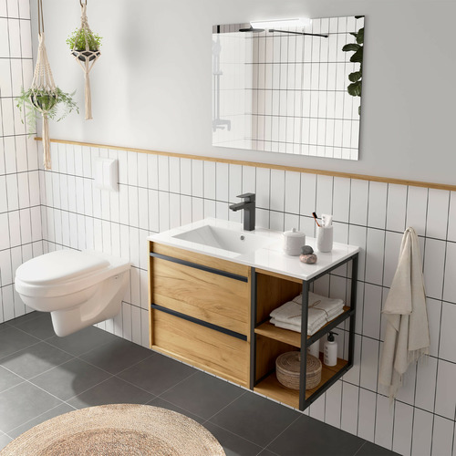 SALGAR ATTILA BAJO 2C + COQUETA CON LAVABO DESPLAZADO IZDA ROBLE AFRICA 85 CM