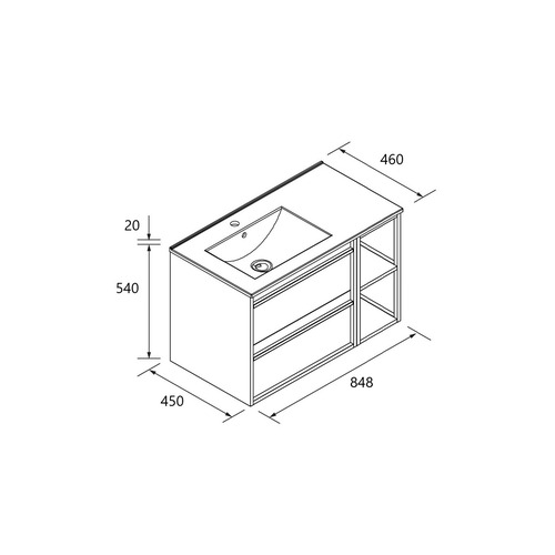 SALGAR ATTILA BAJO 2C + COQUETA CON LAVABO DESPLAZADO IZDA ROBLE AFRICA 85 CM
