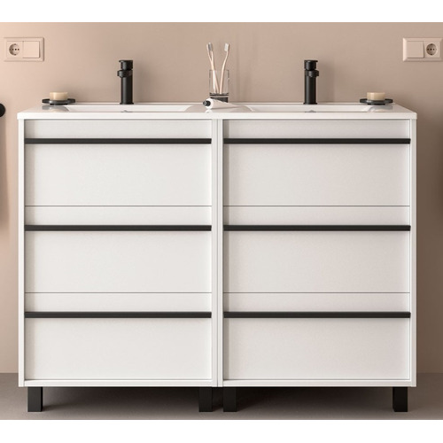 SALGAR ATTILA BAJO DOBLE 3C + ENCIMERA PORCELANA 2S A SUELO BLANCO MATE 120