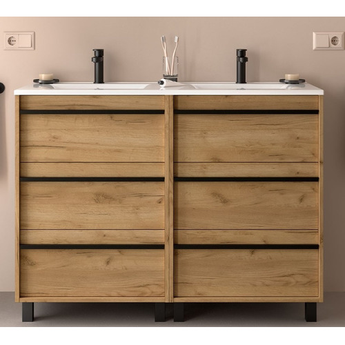 SALGAR ATTILA BAJO DOBLE 3C + ENCIMERA PORCELANA 2S A SUELO ROBLE AFRICA 120