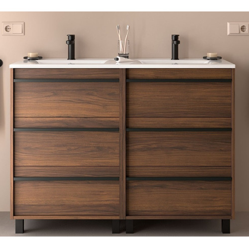 SALGAR ATTILA BAJO DOBLE 3C + ENCIMERA PORCELANA 2S A SUELO NOGAL MAYA 120