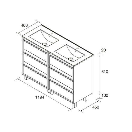 SALGAR ATTILA BAJO DOBLE 3C + ENCIMERA PORCELANA 2S A SUELO NOGAL MAYA 120