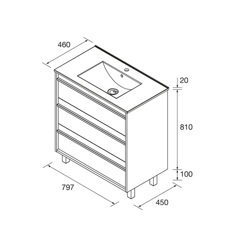 SALGAR ATTILA BAJO 3C + ENCIMERA PORCELANA A SUELO BLANCO MATE 80