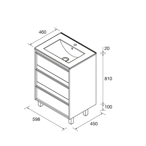SALGAR ATTILA BAJO 3C + ENCIMERA PORCELANA A SUELO ROBLE AFRICA 60