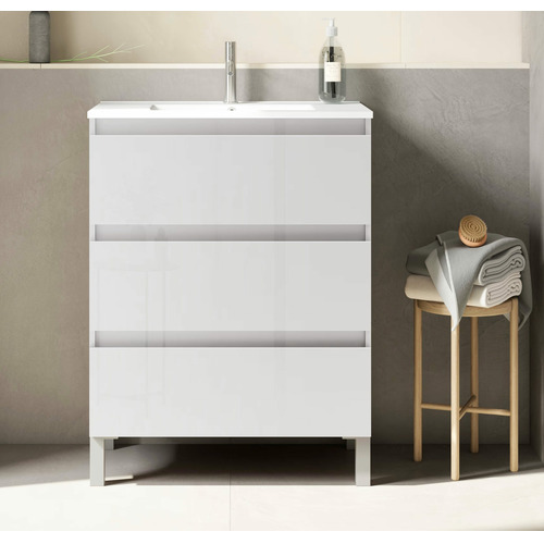 BOX BAJO + ENCIMERA PORCELANA 3C A SUELO 60CM BLANCO BRILLO F. REDUCIDO