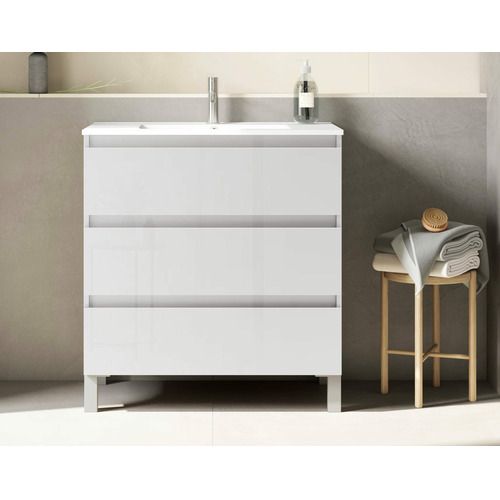 BOX BAJO + ENCIMERA PORCELANA 3C A SUELO 80CM BLANCO BRILLO F. REDUCIDO