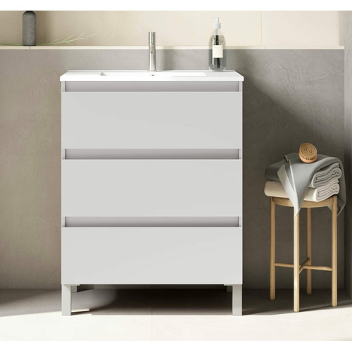 BOX BAJO + ENCIMERA PORCELANA 3C A SUELO 60CM BLANCO MATE F. REDUCIDO