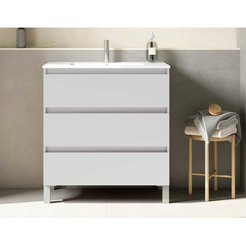 BOX BAJO + ENCIMERA PORCELANA 3C A SUELO 80CM BLANCO MATE F. REDUCIDO