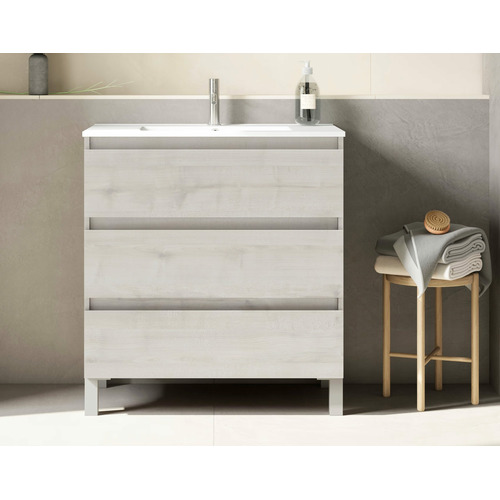 BOX BAJO + ENCIMERA PORCELANA 3C A SUELO 80CM ABEDUL F. REDUCIDO