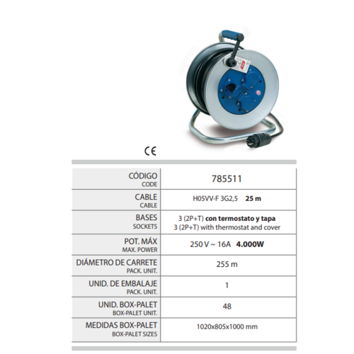 EXTENSIBLE 3X2,5mm 785511 25M METALICO CON TAPAS TAYG