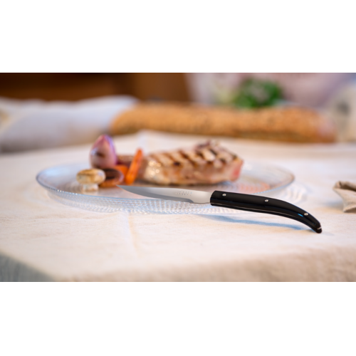 CUCHILLO CHULETERO CON MANGO NEGRO MICROPERLADO JUEGO 4 PZAS. ARCOS