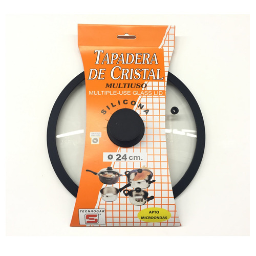 TAPA CRISTAL ARO Y POMO DE SILICONA 24CM TECNHOGAR